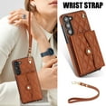 thumbnail image 2 of Compatible with Samsung Galaxy S23 Plus Wallet Case with Crossbody Strap and Wrist Strap, RFID Blocking Stand PU Leather Credit Card Holder Cell Accessories Phone Cover Magnetic Buckle - Brown, 2 of 9