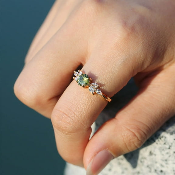 Green Diamond Ring Leaves Wedding Ring Engagement Wedding Band Ring
