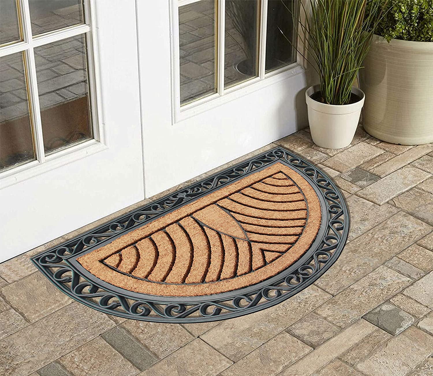 A1HC Natural Coir & Rubber Door Mat 30x48, Thick Durable Doormats for Outdoor Entrance, Heavy Duty Large Size Doormat, Anti-Shed Doormat, Fade-Resistant Door mat Half Round