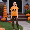 thumbnail image 3 of Onlypjs Halloween Family Matching Pajamas Set Pumpkin Face Sleepwear Orange Short Sleeve Top and Black Printed Pants Holiday Loungewear Outfit, 3 of 5