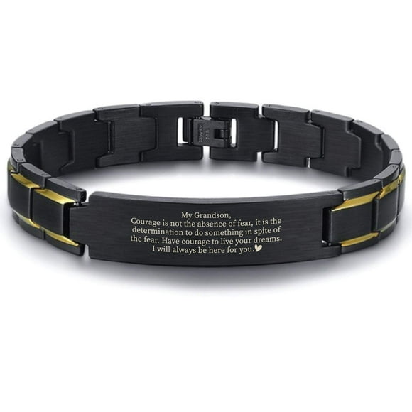 To My Grandson Bracelet. Have courage to live your dreams. I will always be here. Black Stainless Steel Bracelet. Grandsons Gifts From Grandmother. Christmas Gifts To Grandson From Grandparents