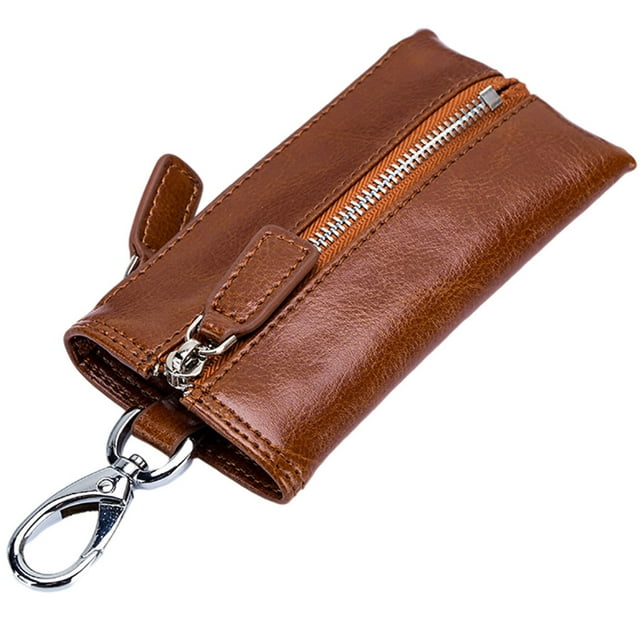 Leather Wallet Keys Storage Purse Shop Key Chain Fashion Vintage Coin Credit Card Receipt Organizing Pouch Tea Yellow