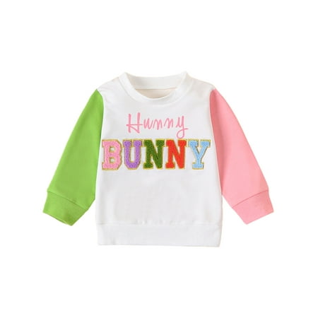

Bslissey Toddler Baby Girls Boys Casual Sweatshirt Fuzzy Letter Embroidery Crew Neck Hoodie Casual Contrast Color Long Sleeve Pullovers Infant Spring Fall Tops 0-3 Years