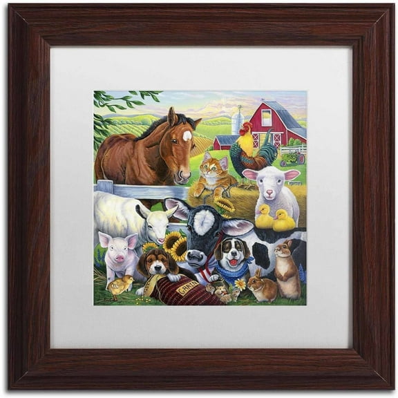 Trademark Fine Art 'Farm Friends' Canvas Art by Jenny Newland, White Matte, Wood Frame