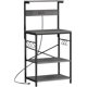 thumbnail image 1 of Kitchen Bakers Rack with Power Outlet, Coffee Bar Table 4 Tiers, Kitchen Microwave Stand with 6 S-shaped Hooks, Storage Shelf Rack for Spices, Pots and Pans - Rustic Brown, 1 of 3