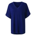 thumbnail image 2 of UTTOASFAY Women Summer V Neck Short Sleeve Shirt Casual Tunic Tops Blouse Blue XXL, 2 of 4