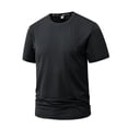 thumbnail image 2 of Liweisiy Men's Ice Silk Crewneck T-Shirts Muscle Slim Stretch Short Sleeve Solid Color Tees Summer Casual Outdoor Athletic Gym Tops Black 3XL, 2 of 5