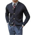 thumbnail image 1 of Lovzfmll Men's Knit Cardigan V-Neck Jacquard Pattern Open Front Black, S, 1 of 3