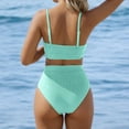 thumbnail image 3 of HNMKIU Plus Size Swimsuit for Women Two Piece U Neck High Waist Bikini Tankini Set with Textured Adjustable Strap for Pool Beach Women's Swimwear Mint Green，XL, 3 of 6