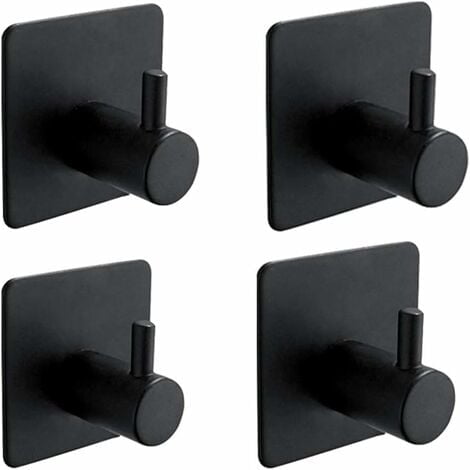 3M Adhesive Hook, Bathroom Wall Hook, Stainless Steel, 4 Pieces(black)