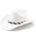 thumbnail image 2 of XIAOCHA Beaded Woven Band Suede Cowboy Hat for Women Solid Shapeable Brim Rodeo Western Hat Party Cowgirl Hat,White, 2 of 4