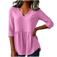 thumbnail image 2 of Yrmaups Loose Fit 3/4 Sleeve Peplum Top for Women, Casual V Neck Ruffle Blouse, Soft Stretch Tunic for Vacation Office Travel Everyday Outfit, Pink M, 2 of 6