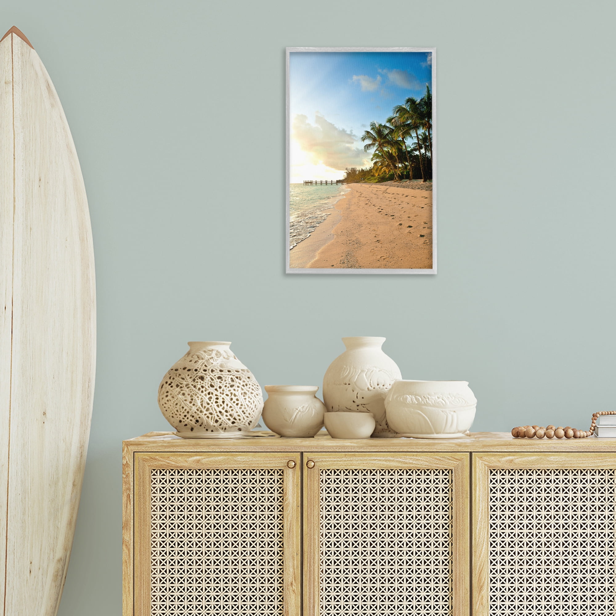 Stupell Industries Sandy Footprints Shore Coastal Photography Gray Framed Art Print Wall Art, 16 x 24
