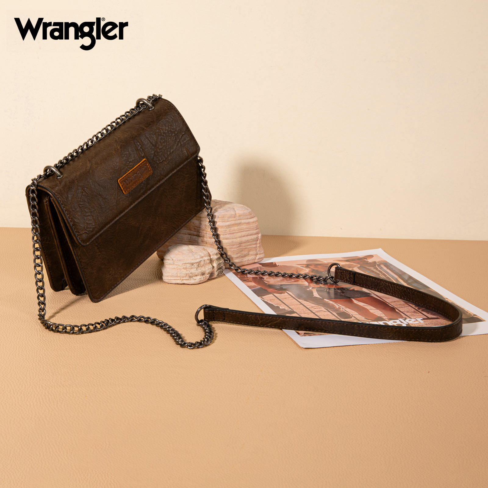 Wrangler Crossbody Purse for Women Shoulder Bag Vintage Wallets with Chain Strap, Coffee