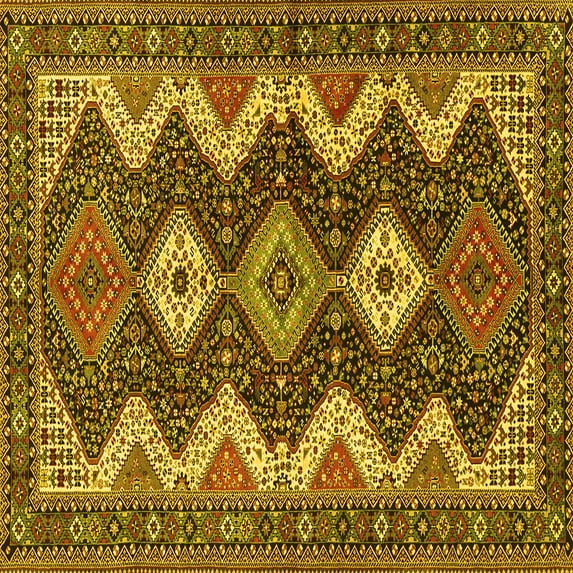 Ahgly Company Machine Washable Indoor Square Persian Yellow Traditional Area Rugs, 7' Square
