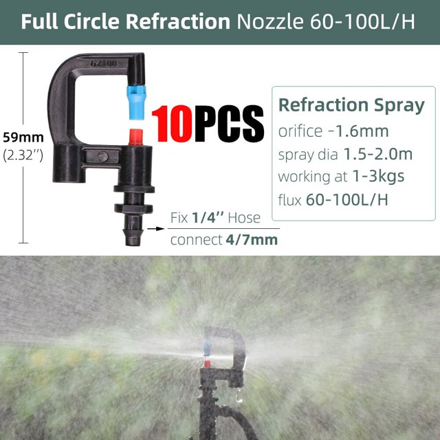 Garden Dripper Irrigation 360 Degree Rotating Nozzle Spray Watering Sprinkler Emitters for 1/4'' Hose Barb Connectors Greenhouse He Qiyong unisex