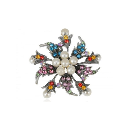 Holiday Flower Wreath Faux Pearl Rhinestone Fashion Costume Jewelry Pin Brooch