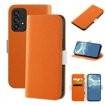 Dteck for Samsung Galaxy A53 5G 6.5 inch Wallet Case,Candy Color Lychee Texture Leather Magnetic Closure Card Slots Folio Flip Holder Full Protection Phone Cover,Orange