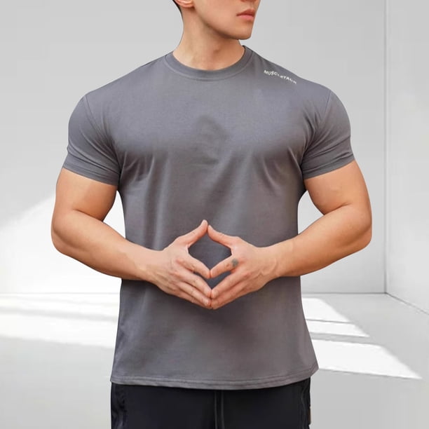 Blusas y camisas de manga corta y cuello redondo para hombre. Blusas casuales de verano para hombre, de manga corta, de color liso, con cuello redondo, para fitness. Blusas de poliéster para hombre.