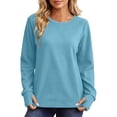 thumbnail image 6 of Jsaierl Womens Sweatshirts Cute Solid Color Round Neck Sweatshirt Oversized Loose Fit Pullover Cotton Jogging Long Sleeve Shirts with Thumbhole, 6 of 7