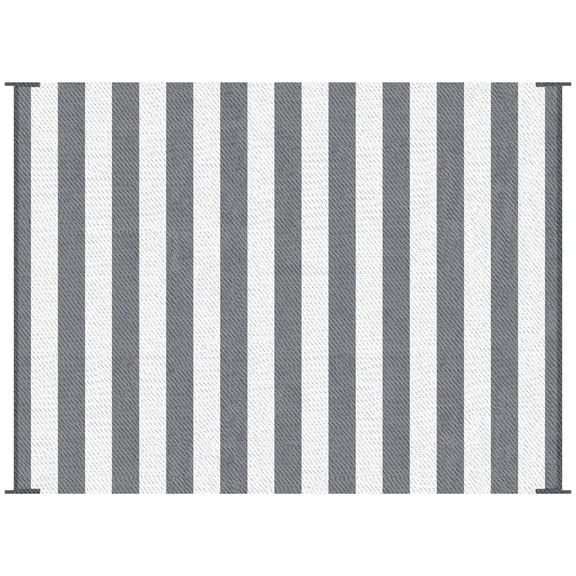 Large 9x12 RV Patio Rug with Carrying Case Gray White Stripes Outdoor Waterproof Mat