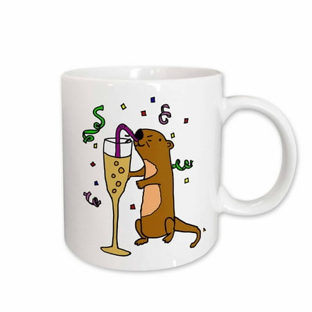 3dRose Funny Cute Sea Otter drinking Champagne and Partying - Ceramic Mug,