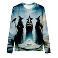 thumbnail image 3 of Uootdi Halloween Long Sleeve Sweatshirt for Woman Cute Witch Moon Pumpkin Print Graphic Pullover Tops Ugly Black Gift Cat Ghost L, 3 of 4