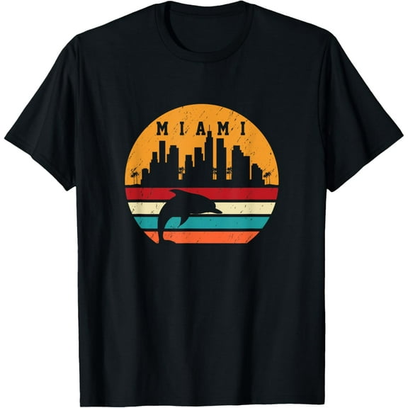 Vintage Miami 80s Dolphin Silhouette Souvenir Dolphin lovers T-Shirt men and women can wear, black, white, gifts