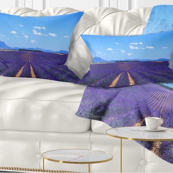 Designart Lavender Blooming Fields and Trees - Landscape Wall Throw Pillow - 12x20