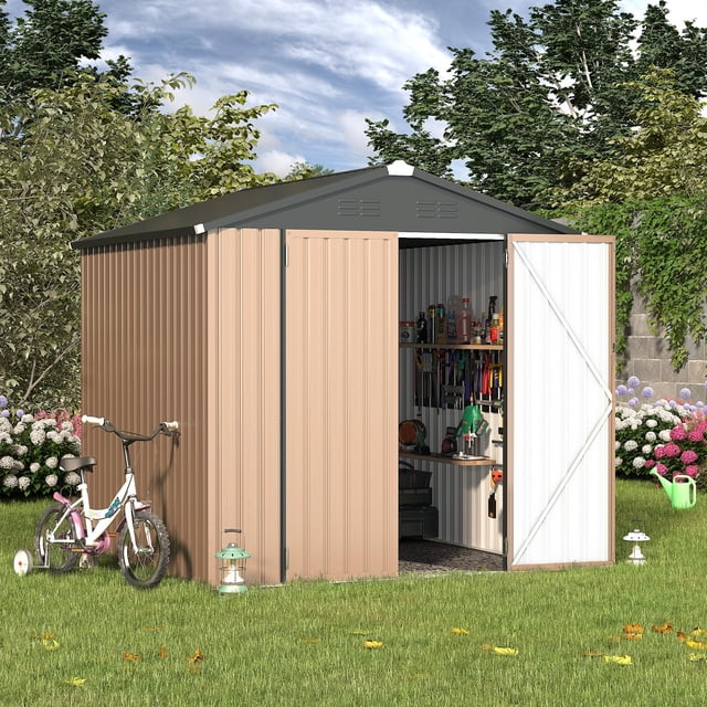 YODOLLA 7 x 7 ft. Metal Storage Shed with Sliding Roof and Lockable Door, Gray