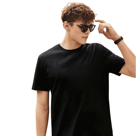 Men's T-shirt Black Cotton Plain Male
