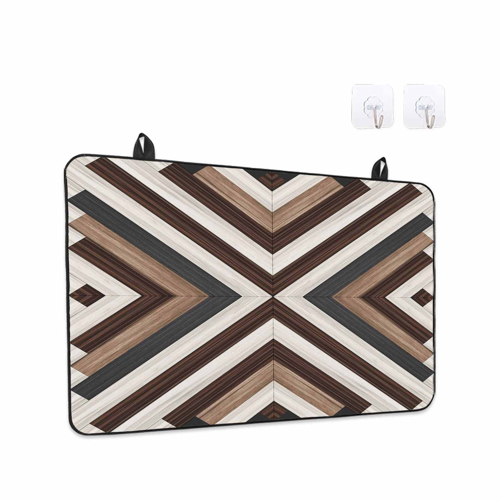 Brown Blue Geometric Stove Top Cover for Electric Stove, Heat-proof & Non Slip Glass Top Stove Cover Protector, Modern Vintage Abstract Art Kitchen Flat Cooktop Rubber Mat 24x21 Inches