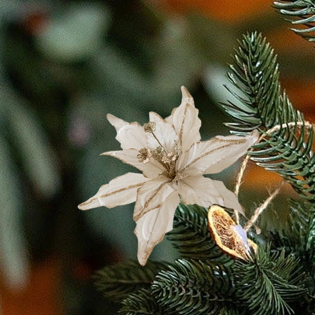 Christmas Tree Decorations - 28cm Gold Champagne Burgundy Floral Picks for Holiday Home Decor