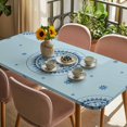 thumbnail image 3 of Blue Floral Table Cloths for 5 Foot Rectangle Tables, Farmhouse Abstract Country Flowers Art Patio Waterproof Elastic Fitted Tablecloths, Washable Rectangular Table Cover for Camping, 3 of 8