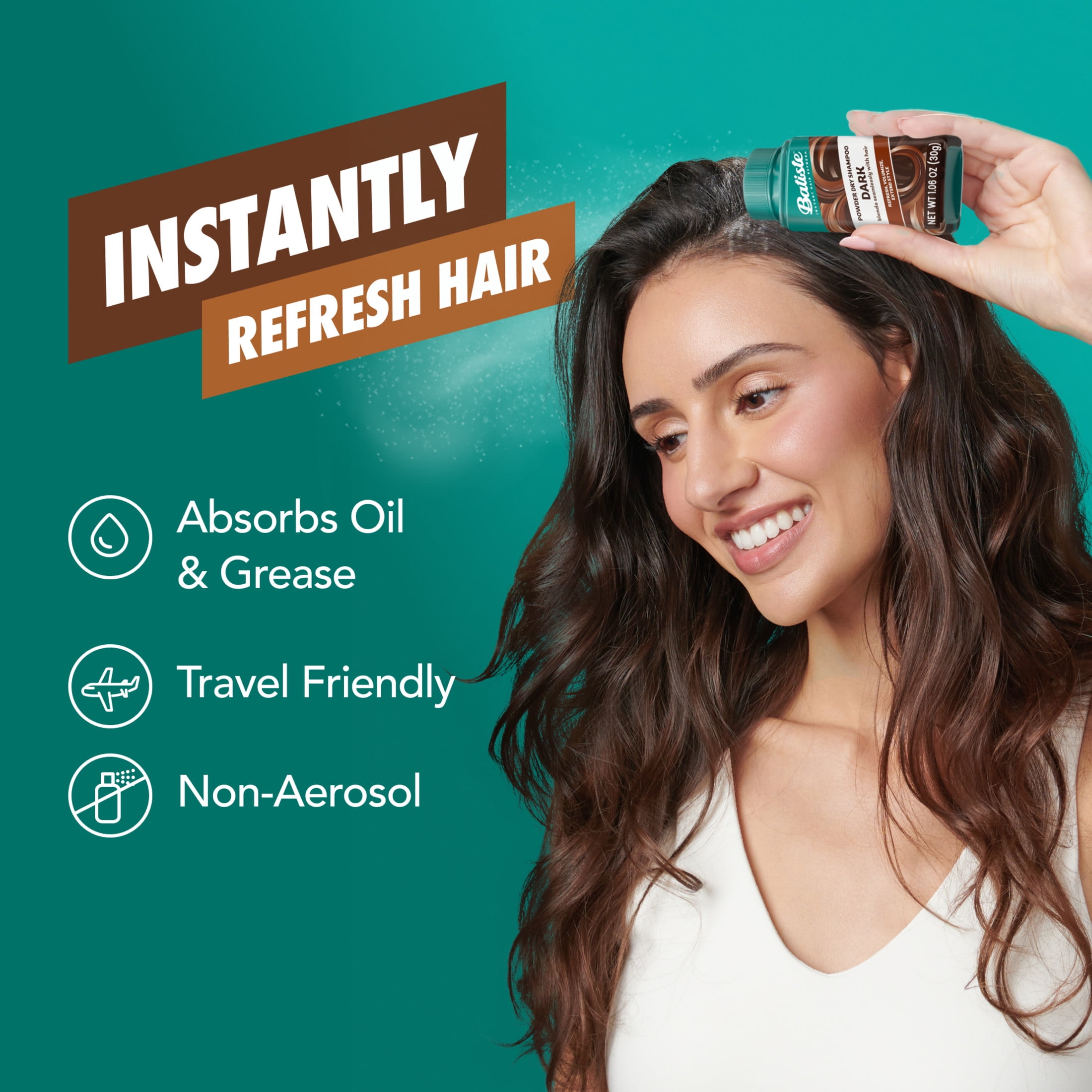 Batiste Powder Dry Shampoo, Oil-Absorbing, Non-Aerosol, Blends Seamlessly for Dark Hair, Instant Hair Refresh, TSA Compliant (1.06 oz)