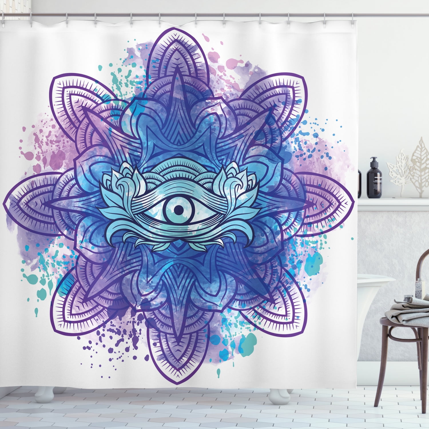 Sea Chakra Rainbow Shower Curtain Set Bathroom Mat Waterproof Fabric Hook 72x72" 