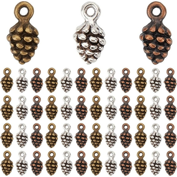 1 Box 90Pcs 3 Colors Thanksgiving Charms Pine Cone Charms Bulk Tiny Pinecone Fall Autumn Harvest Charm for Jewelry Making Charms DIY Earrings Bracelet Necklace Craft Christmas Party Decor