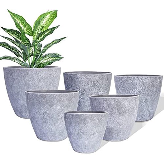 Plant Pots, 6pcs Planters Flower Pots with Drainage Hole, Modern Decorative Planter for Indoor Outdoor Plants, Succulents, Flowers & Cactus, Perfect for Home Bedroom Garden