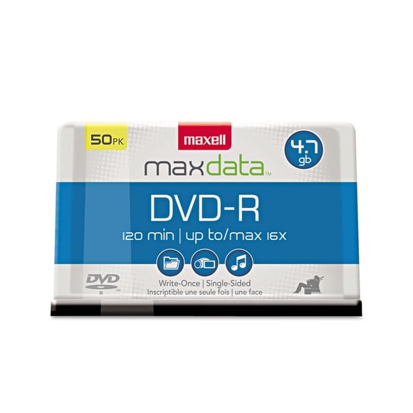 Maxell 638011 Superior Archival Life Construcción De Tinte Azoico Metálico Formato De Escritura Una Vez Dvd-R Eje De 4,7 Gb Paquete De 50 Discos