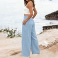 thumbnail image 5 of Women's Beach Vacation Pants Seaside Solid Comfy Casual Pocket Regular Long Pants Cotton Linen Trousers, 5 of 5