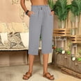 thumbnail image 6 of Cotton Linen Capri Pants for Women Elastic High Waist Relaxed Fit Straight Leg Cropped Pants Capris with Pockets, 6 of 6