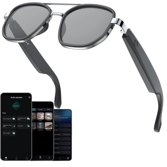 Bluetooth Glasses for Men & Women, AI Sunglasses with APP Translation & Recording, Open Ear Speakers for Music/Calls, Lightweight for Outdoor, Driving, Travel - 164 Languages