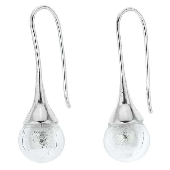 GlassOfVenice Murano Glass Drop Earrings - Silver White