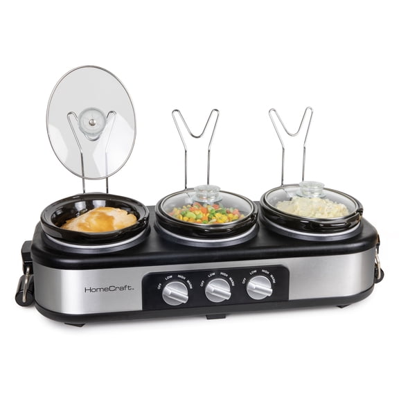HomeCraft 1.5-Quart 3 Basins Stainless Steel Buffet Server Slow Cooker