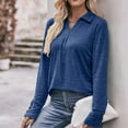 thumbnail image 5 of XFLWAM Business Casual Tops for Women Lapel V Neck Long Sleeve Shirts Solid Color Work Blouses with Cufflinks Blue XL, 5 of 6
