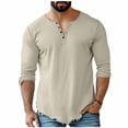 thumbnail image 2 of HOMADLES Men's Long Sleeve Henley Shirt Relaxed Fit Button Shirt Solid Color Lightweight Casual Tops Khaki Size 2XL, 2 of 6