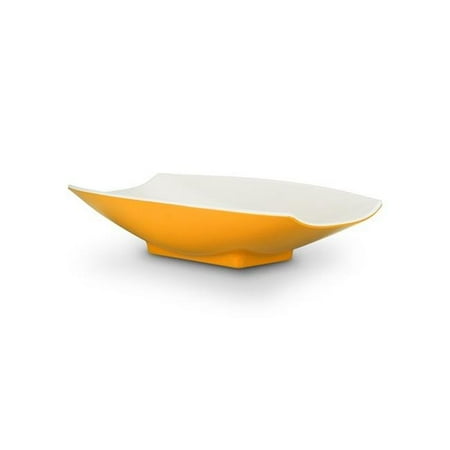 

16 x 9 x 3.5 in. Melamine Curves Bowl with Yellow Outside & White Inside 64 oz - 2 quart