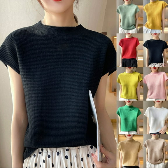 Summer Saving Womens Tshirts, Xunlbb Fashion Women's Casual Solid Color Knit Short Sleeve Round-Neck Blouses Shirts(Black,S)