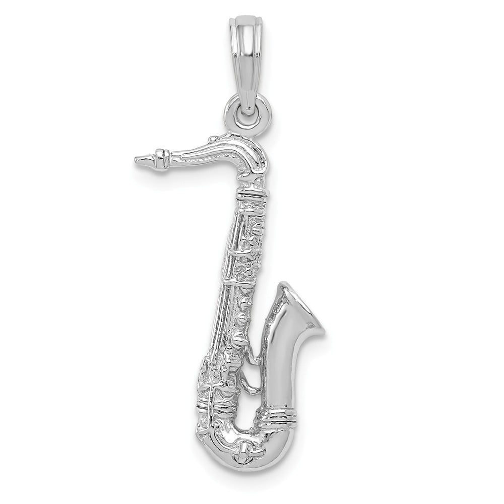 Diamond2Deal 14k White Gold Tenor Saxophone Pendant 29mm Length Fine