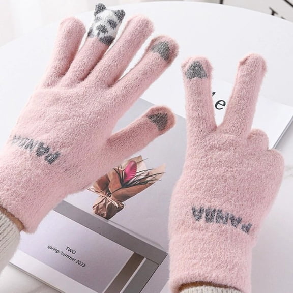 Nkmbld Winter Thermal Gloves for Men Women, Cute Pandas Fleece-Lined Thick Gloves Winter Warm Gloves Windproof and Cold-Resistance Touchscreen Gloves